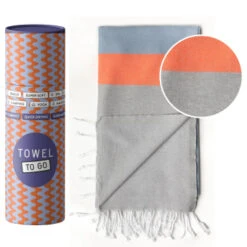 TOWEL TO GO Neon Hammam Towel Blue/Grey, With Recycled Gift Box